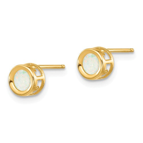 14k Yellow or White Gold Round Bezel Genuine Australian Opal Stud Earrings- Sparkle & Jade-SparkleAndJade.com 