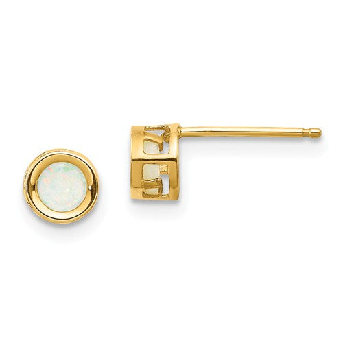 14k Yellow or White Gold Round Bezel Genuine Australian Opal Stud Earrings- Sparkle & Jade-SparkleAndJade.com XBE10