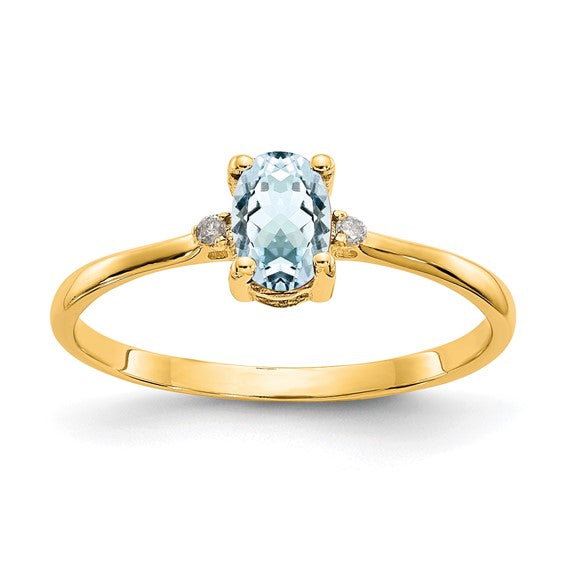 14k or 10k Gold Diamond & Oval Genuine Gemstone Birthstone Rings- Sparkle & Jade-SparkleAndJade.com 10XBR204