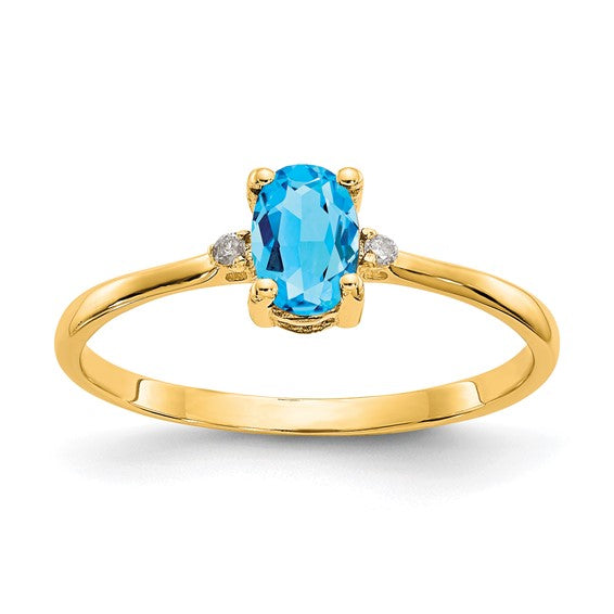 14k or 10k Gold Diamond & Oval Genuine Gemstone Birthstone Rings- Sparkle & Jade-SparkleAndJade.com 10XBR213