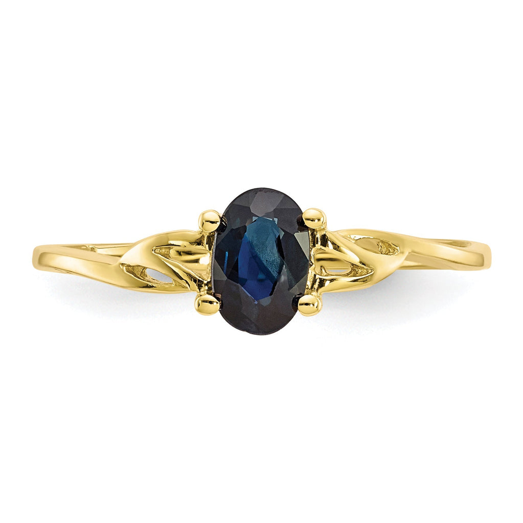 14k or 10k Yellow Gold Genuine Oval Blue Sapphire September Petite Birthstone Ring- Sparkle & Jade-SparkleAndJade.com 