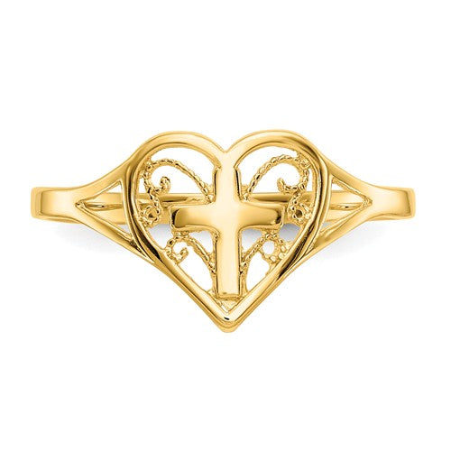 14k or 10k Yellow Gold Solid Heart with Cross Ring- Sparkle & Jade-SparkleAndJade.com 