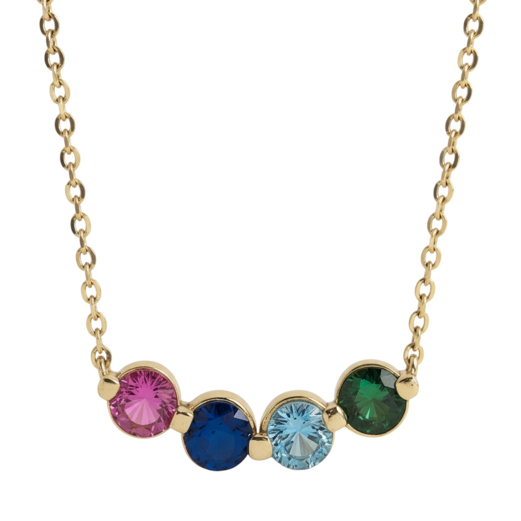 Mother's Family Curved Line Station Set Birthstone Necklace- Sparkle & Jade-SparkleAndJade.com 