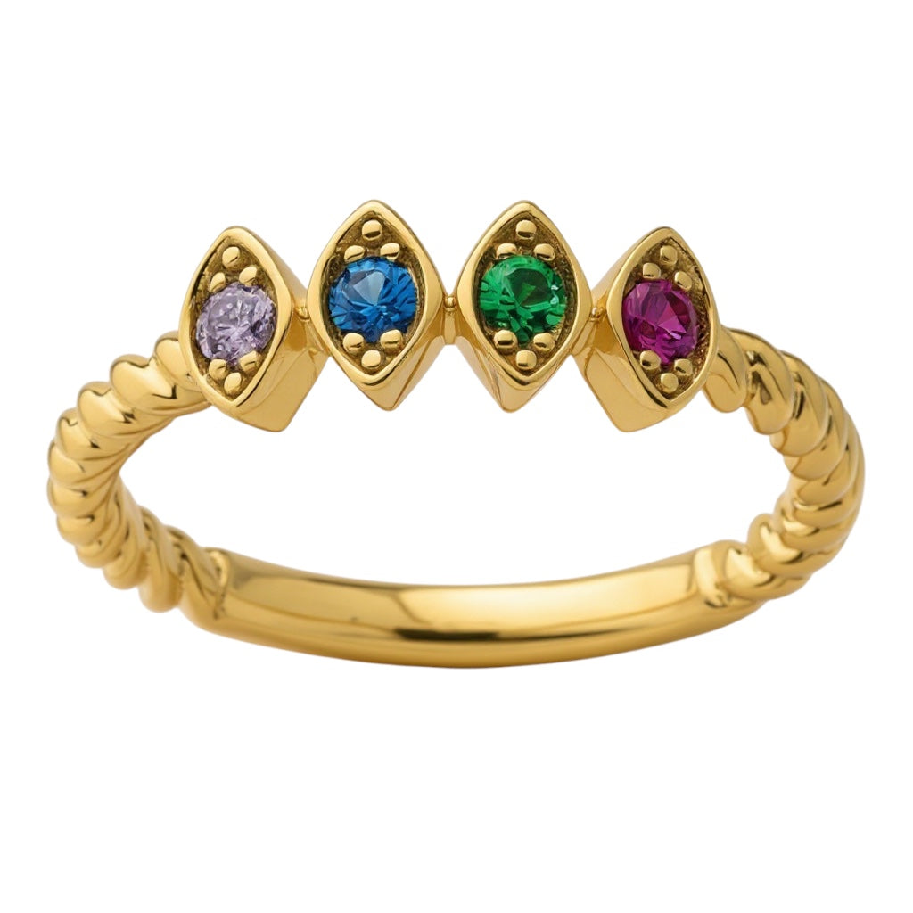 14k Gold Marquise Shaped 2mm Round Stone Mother's Family Ring- Sparkle & Jade-SparkleAndJade.com 