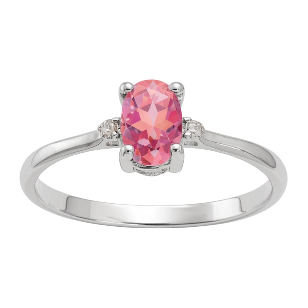 14k or 10k Gold Diamond & Oval Genuine Gemstone Birthstone Rings- Sparkle & Jade-SparkleAndJade.com 