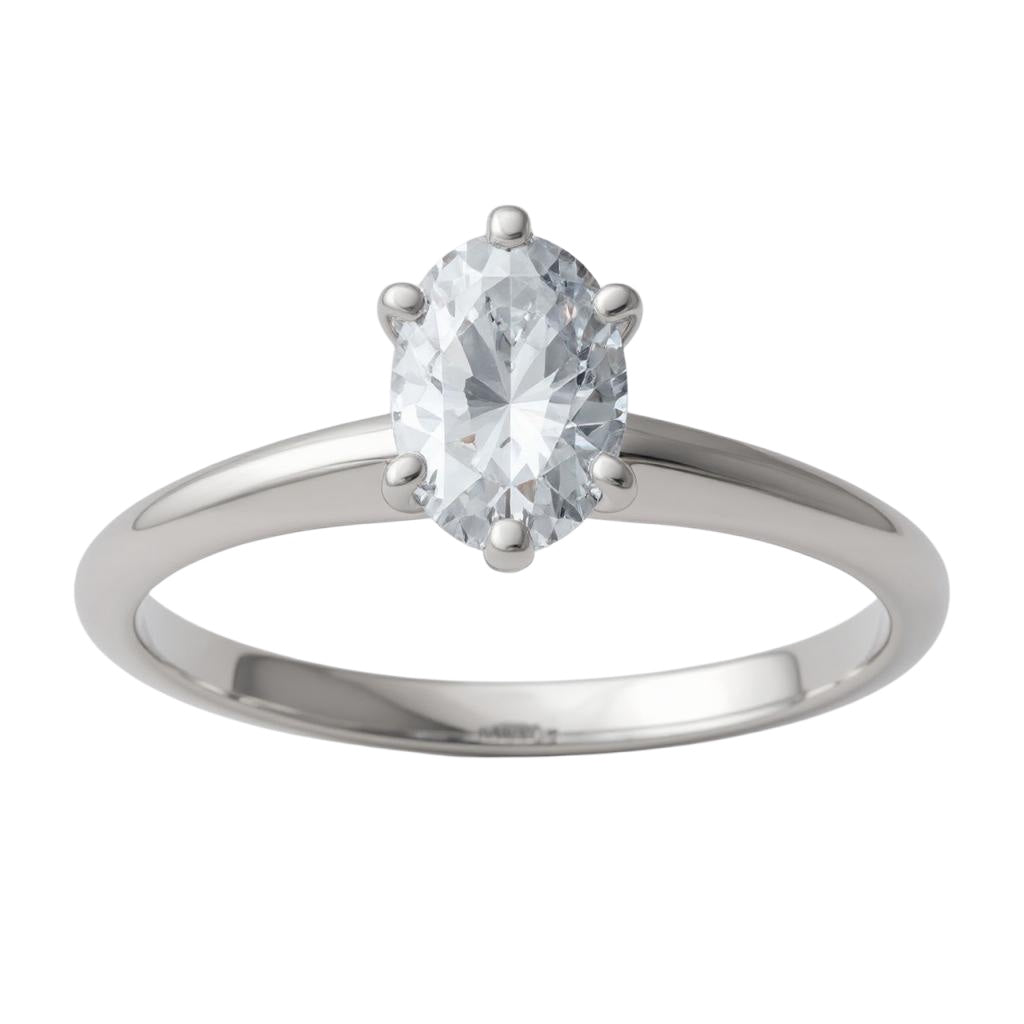 14k White Gold 7x5mm Oval 1 CT D E F Pure Light Moissanite Solitaire Engagement Ring- Sparkle & Jade-SparkleAndJade.com 