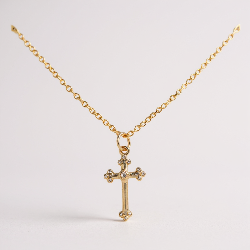 14k Yellow Gold Small AA Diamond Budded Cross Charm Pendant- Sparkle & Jade-SparkleAndJade.com 