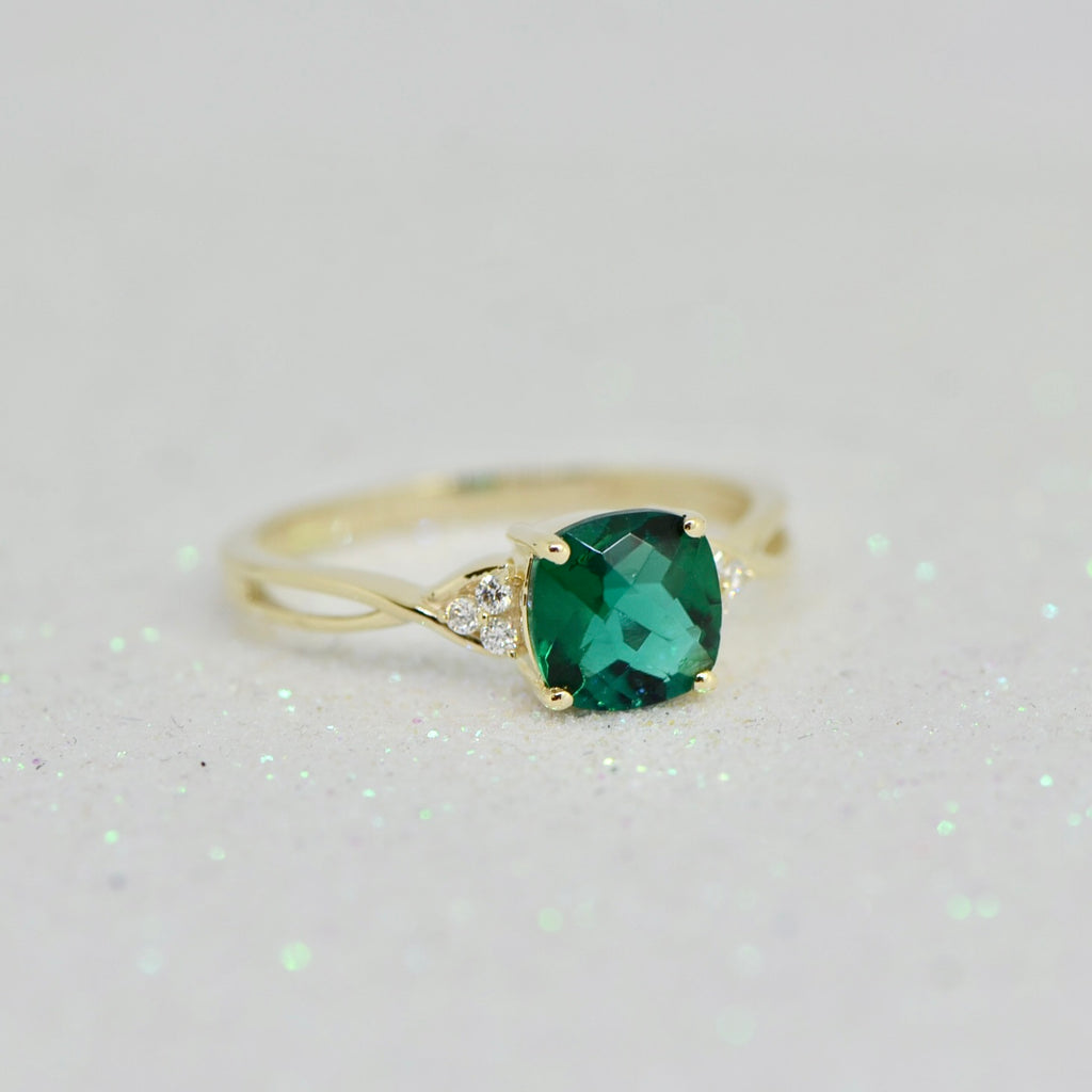 10k or 14k White or Yellow Gold Cushion Gemstone & Diamond Rings- Sparkle & Jade-SparkleAndJade.com 