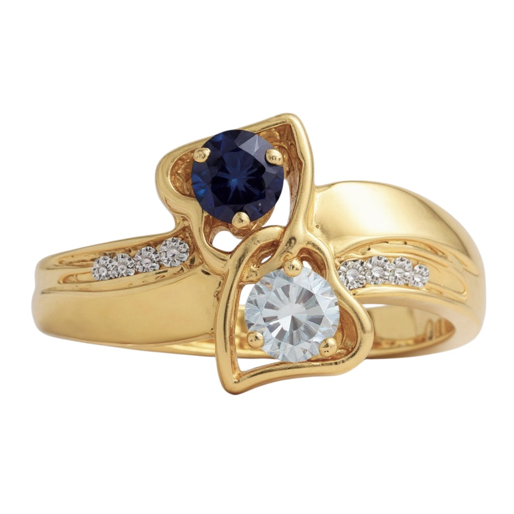 Diamond Accented 2 Stone Heart Birthstone- Sparkle & Jade-SparkleAndJade.com 