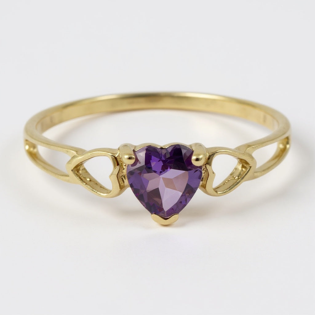14k or 10k White Gold Genuine Heart Petite Birthstone Rings- Sparkle & Jade-SparkleAndJade.com 