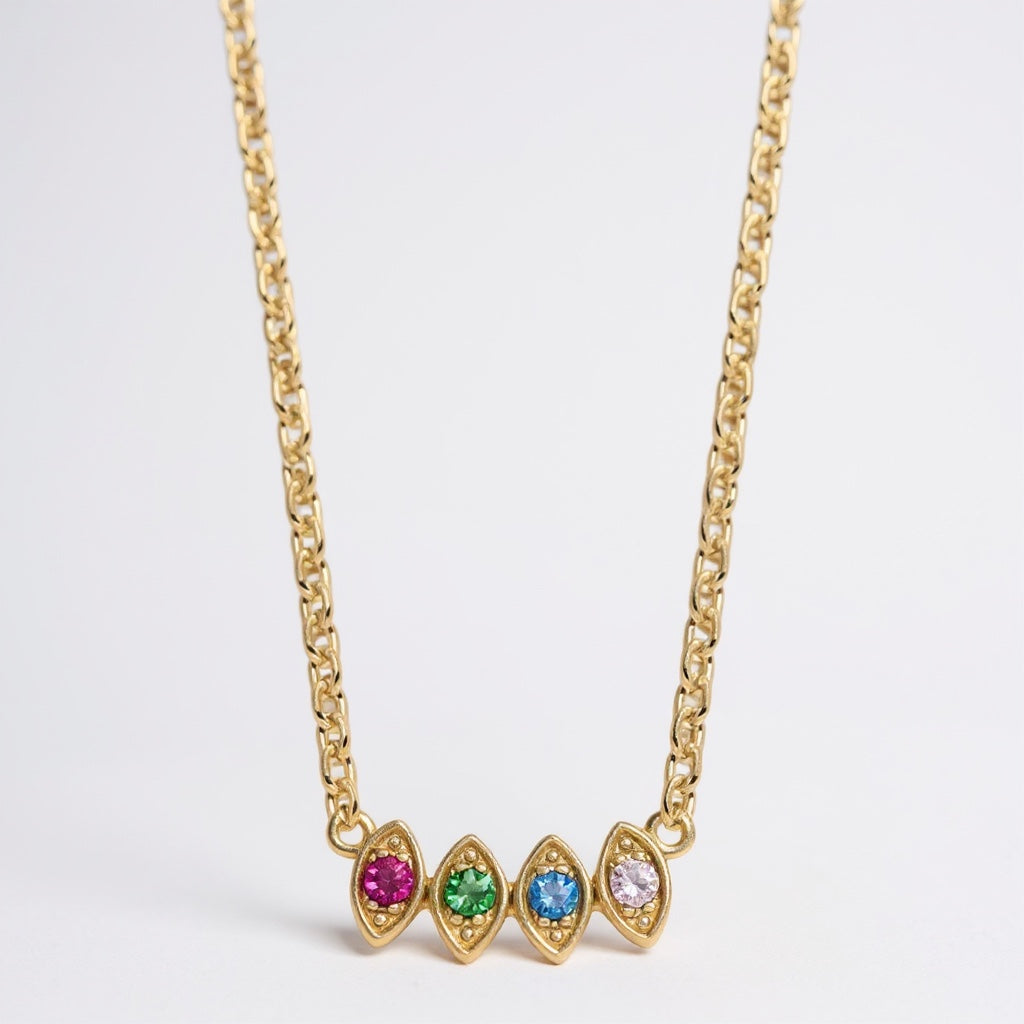 14k Gold Marquise Shaped 2mm Round Birthstone Mother's Family Necklace- Sparkle & Jade-SparkleAndJade.com 