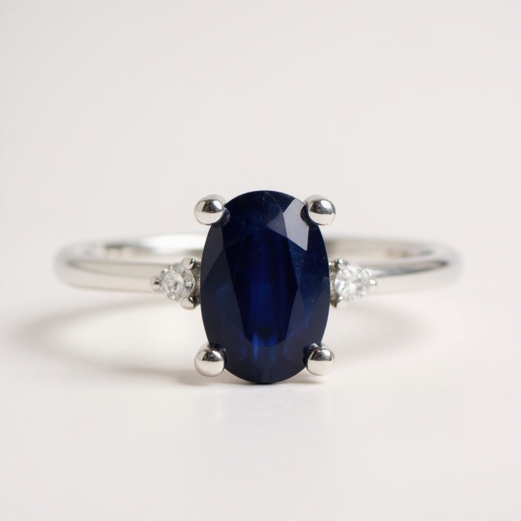 14k or 10k Gold Diamond & Oval Genuine Gemstone Birthstone Rings- Sparkle & Jade-SparkleAndJade.com 