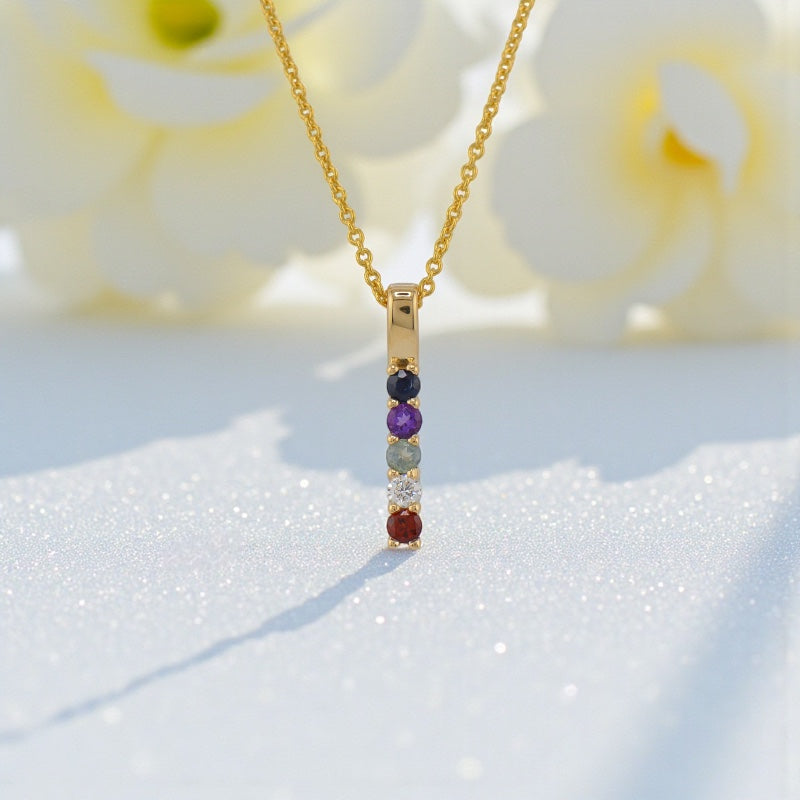 Petite Vertical Bar Mother's Family Birthstone Pendant or Necklace- Sparkle & Jade-SparkleAndJade.com 