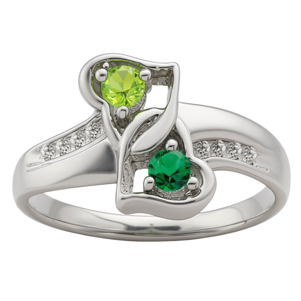 Diamond Accented 2 Stone Heart Birthstone- Sparkle & Jade-SparkleAndJade.com 