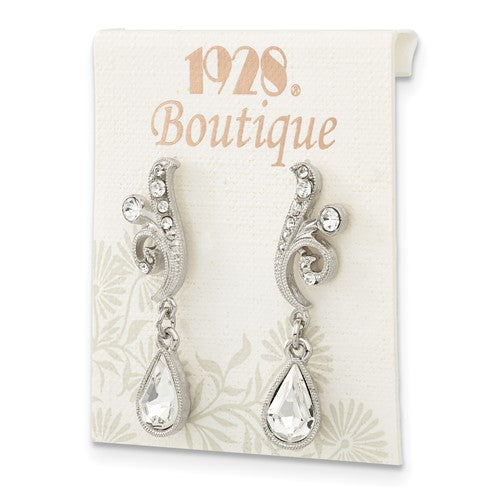 1928 Silver-Tone Swarovski Elements Teardrop Post Dangle Earrings- Sparkle & Jade-SparkleAndJade.com BF355