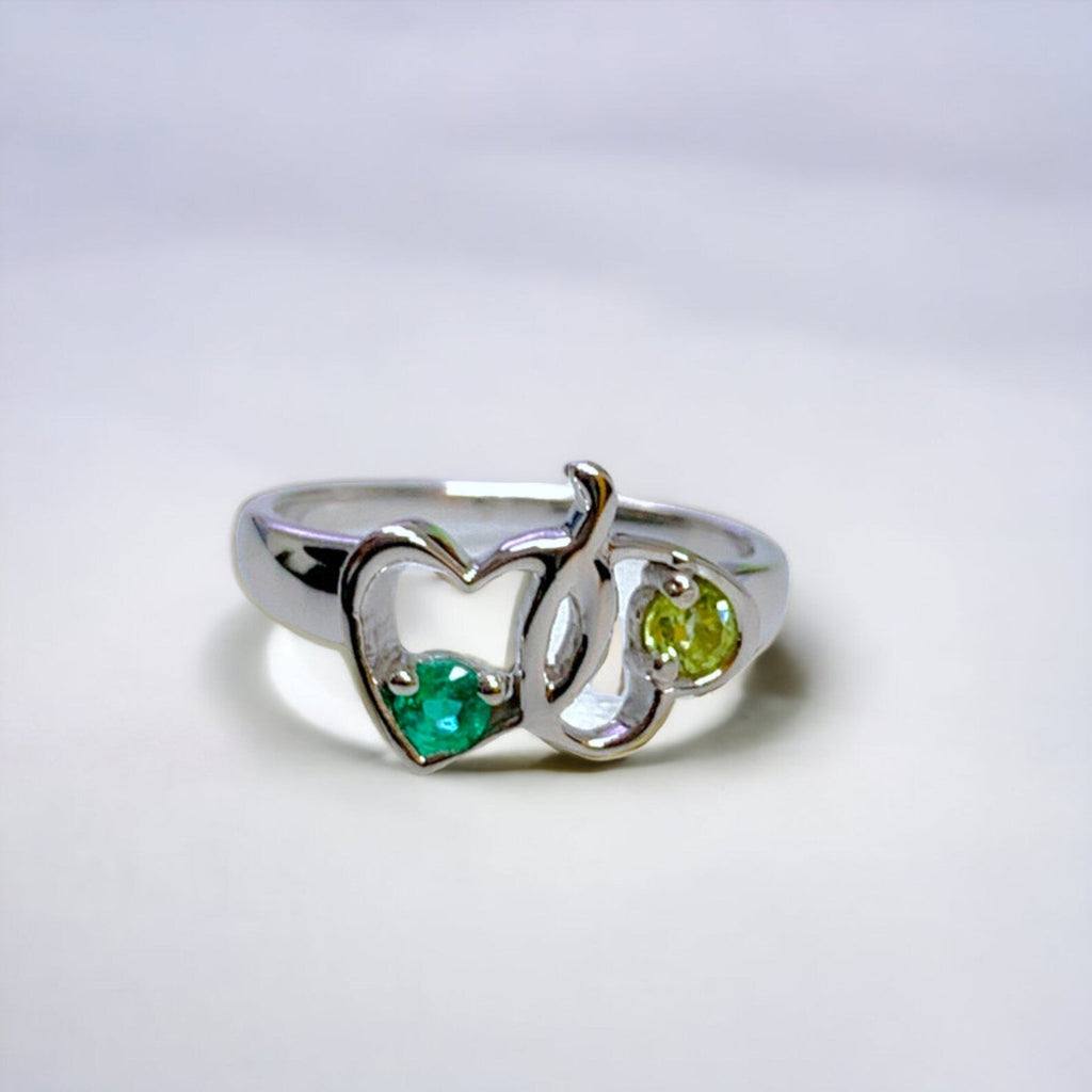 2 Stone Birthstone Heart Mother's or Couples Ring- Sparkle & Jade-SparkleAndJade.com 