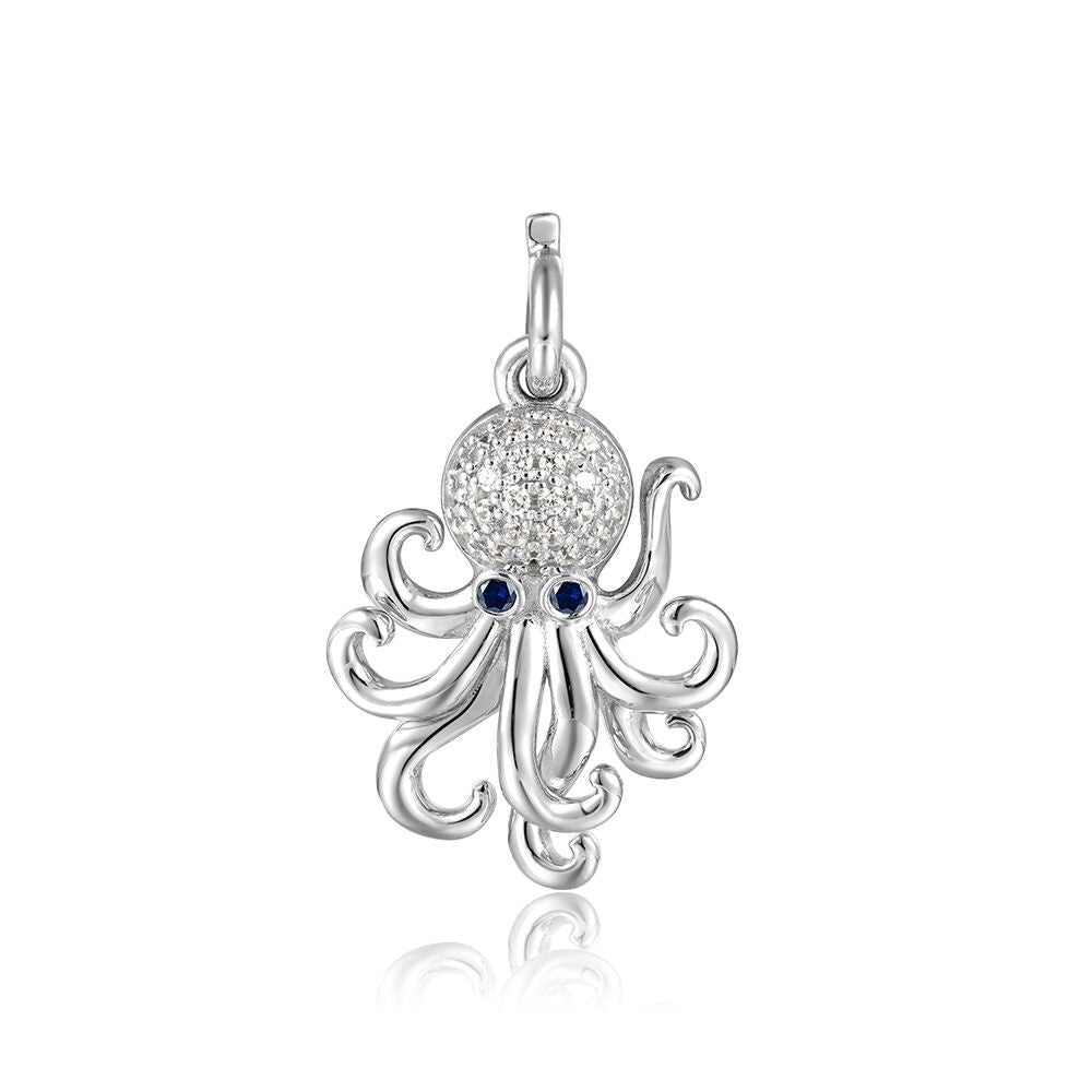 Sterling Silver White Topaz & Blue Sapphire Octopus Charm by Alamea- Sparkle & Jade-SparkleAndJade.com 