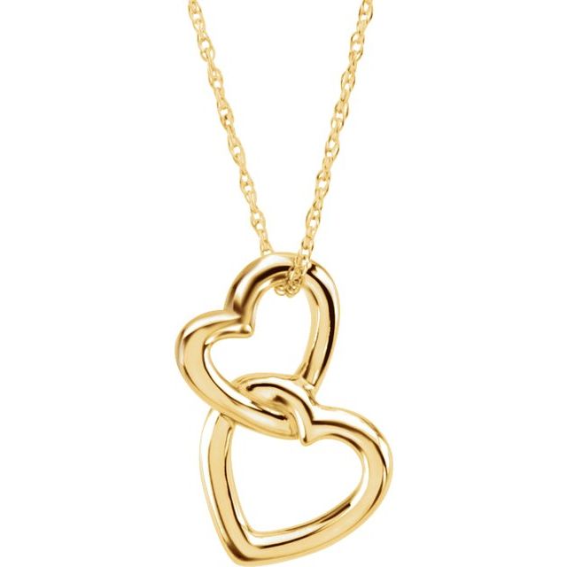 14K Yellow Gold Solid Double Heart 18