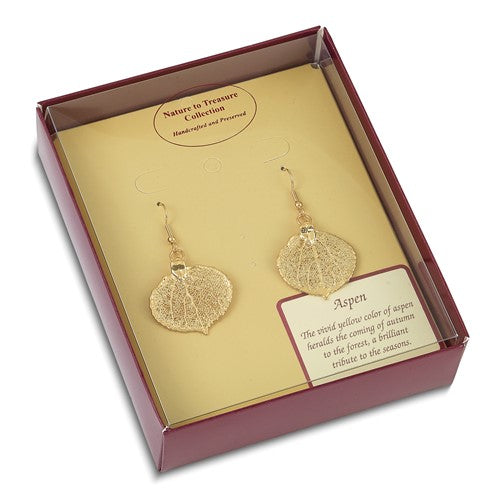 24k Gold Dipped Aspen Leaf Dangle Earrings- Sparkle & Jade-SparkleAndJade.com BF1366