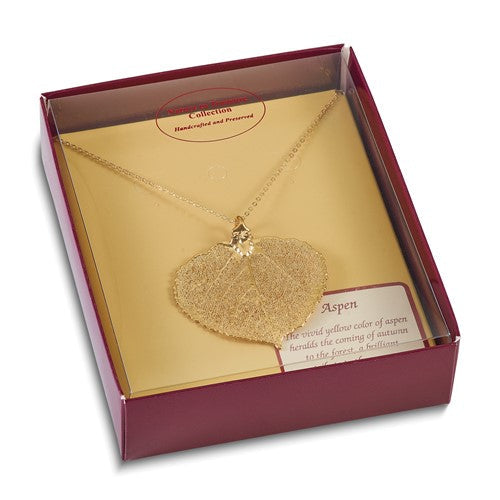 24k Gold Dipped Aspen Leaf W/ Gold-Plated Necklace- Sparkle & Jade-SparkleAndJade.com BF1383-20