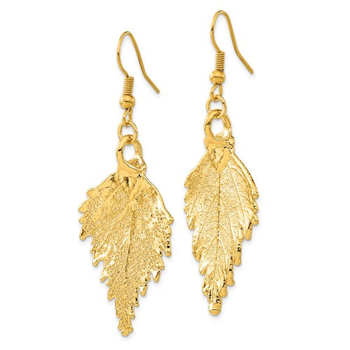 24k Gold Dipped Birch Leaf Gold-tone Dangle Earrings- Sparkle & Jade-SparkleAndJade.com BF1367