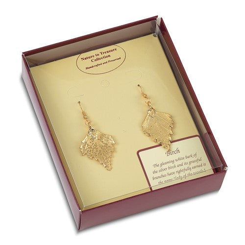 24k Gold Dipped Birch Leaf Gold-tone Dangle Earrings- Sparkle & Jade-SparkleAndJade.com BF1367