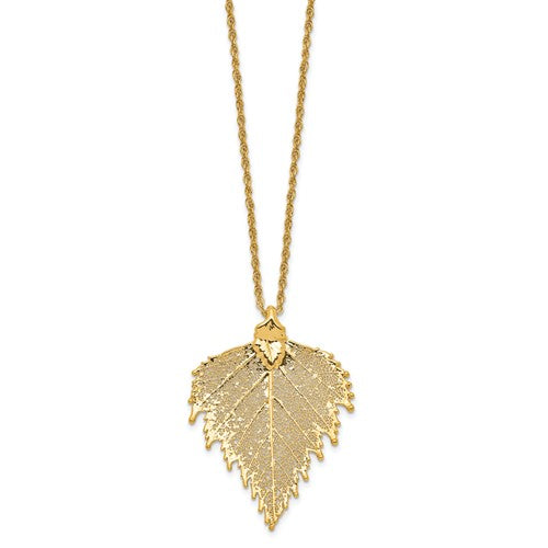 24k Gold Dipped Birch Leaf W/ Gold-Plating Necklace- Sparkle & Jade-SparkleAndJade.com BF1384-20