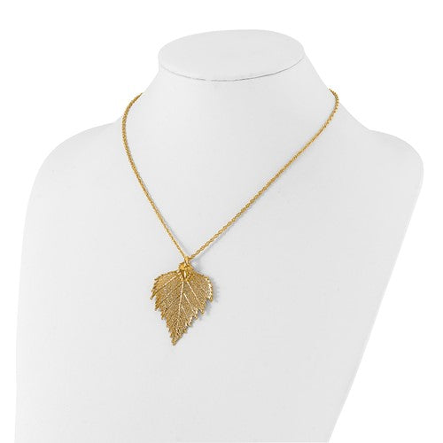 24k Gold Dipped Birch Leaf W/ Gold-Plating Necklace- Sparkle & Jade-SparkleAndJade.com BF1384-20