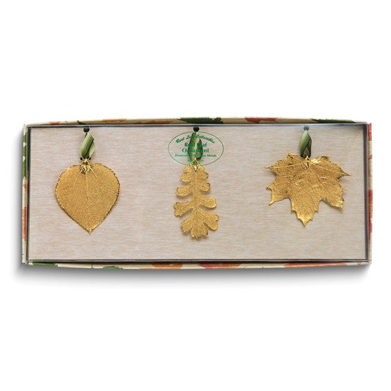 24k Gold Dipped Real Aspen, Oak and Maple Leaves Ornament Set- Sparkle & Jade-SparkleAndJade.com GM3917