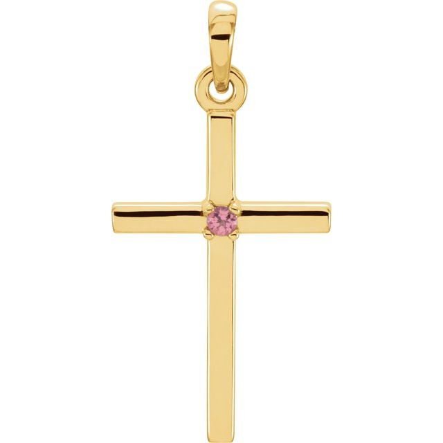 14k Gold 1.5mm Birthstone 22.6 x 11.4 mm Cross Pendant- Sparkle & Jade-SparkleAndJade.com 