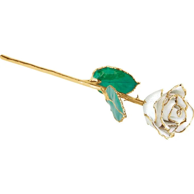 April White Diamond Colored Lacquered Birthstone Rose with Gold Trim- Sparkle & Jade-SparkleAndJade.com 