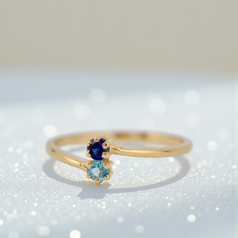 10k or 14k Gold Petite 2 Stone Birthstone Couples or Mother's Ring- Sparkle & Jade-SparkleAndJade.com 