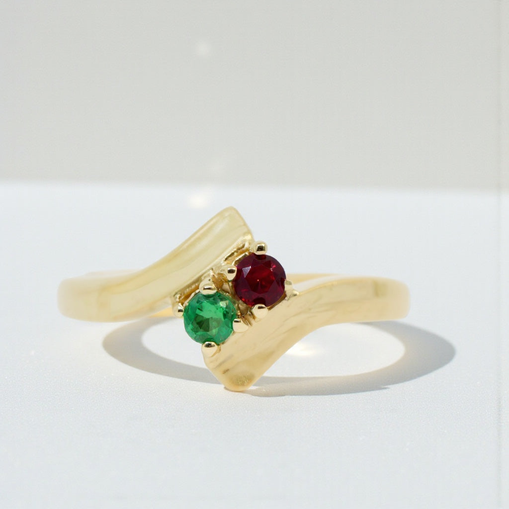 Curved Bypass Mother's Family Birthstone Ring- Sparkle & Jade-SparkleAndJade.com 