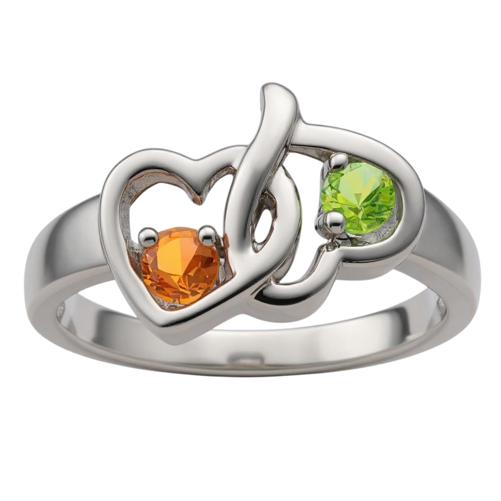 2 Stone Birthstone Heart Mother's or Couples Ring- Sparkle & Jade-SparkleAndJade.com 
