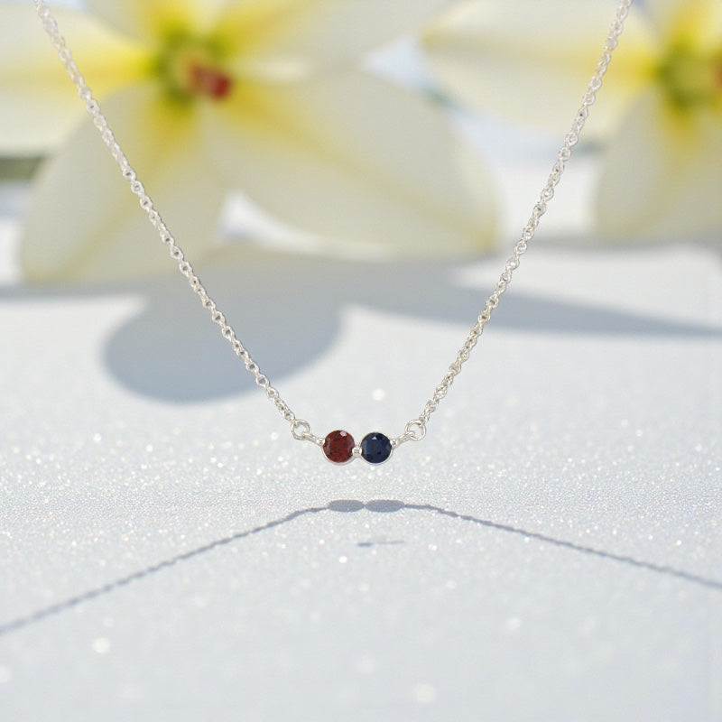 Mother's Family Curved Line Station Set Birthstone Necklace- Sparkle & Jade-SparkleAndJade.com 