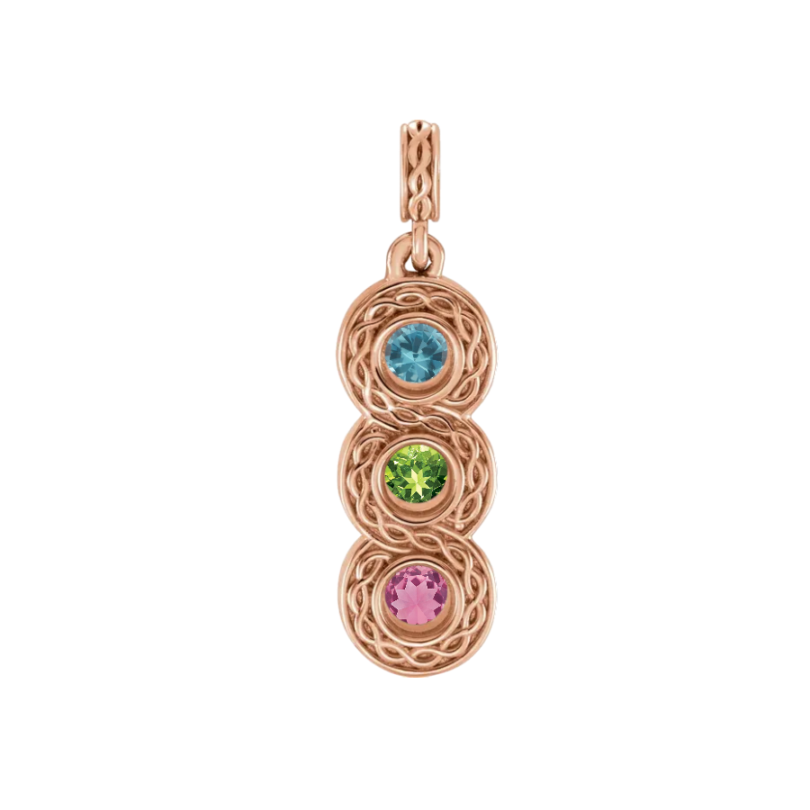 3-Stone Vertical Bezel Set Mother's Family Birthstone Pendant or Necklace- Sparkle & Jade-SparkleAndJade.com 85892