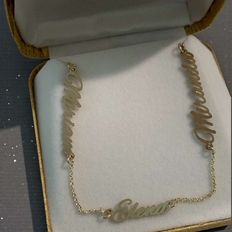 Satin Finish 3 Nameplate Name Necklace- Sparkle & Jade-SparkleAndJade.com 