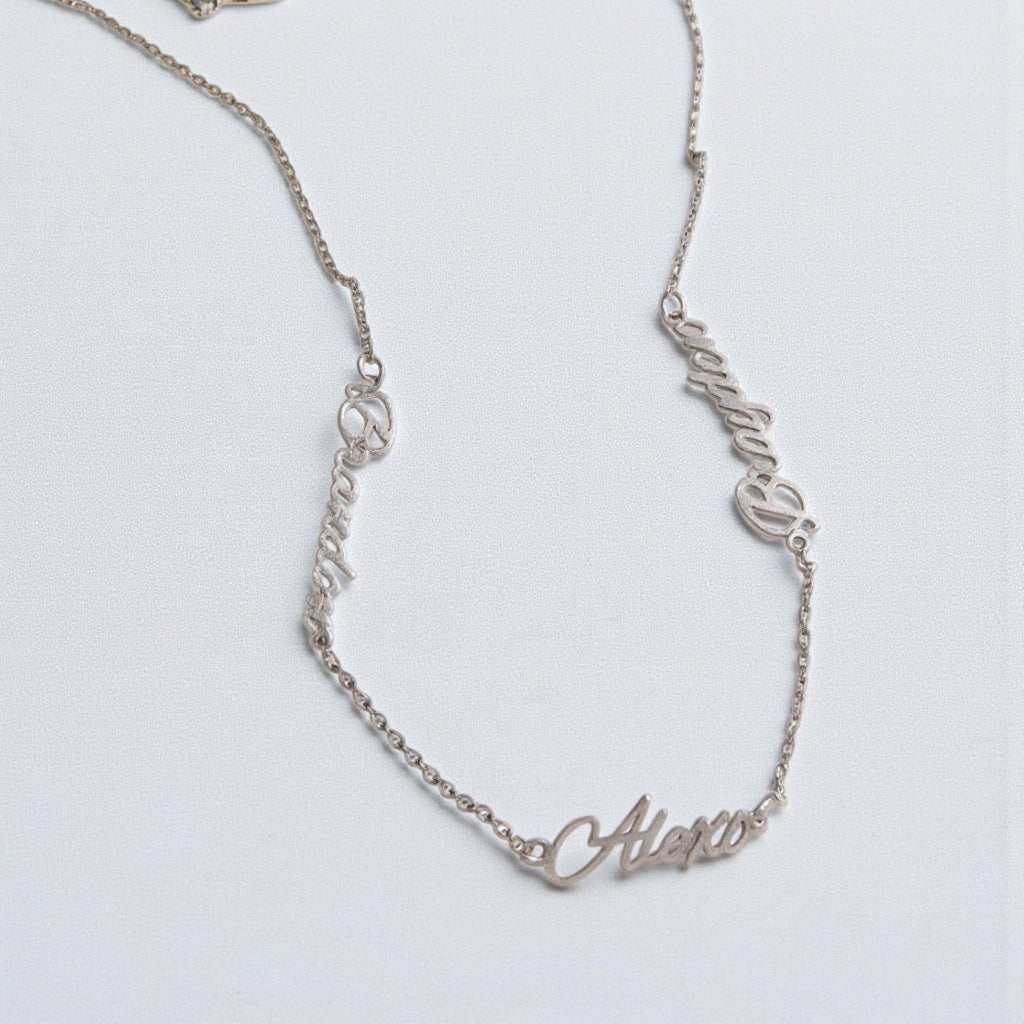 Satin Finish 3 Nameplate Name Necklace- Sparkle & Jade-SparkleAndJade.com 