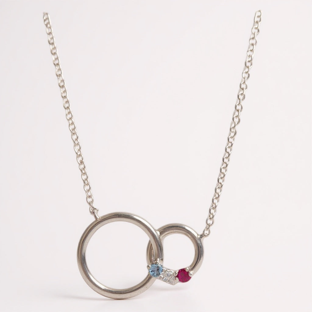 Mother's Family Birthstone Interlocking Double Circle Necklace- Sparkle & Jade-SparkleAndJade.com 
