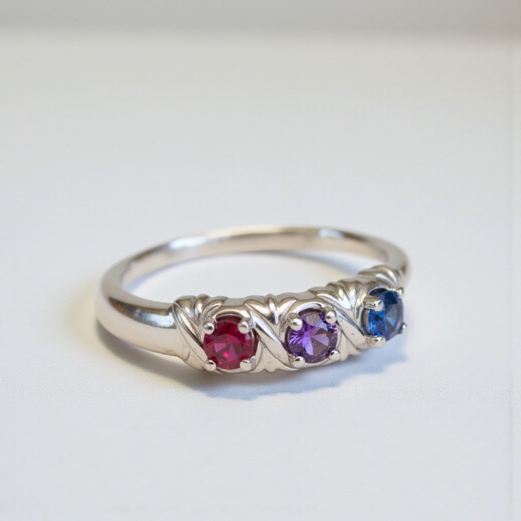 Round Mother's Family Birthstone Ring- Sparkle & Jade-SparkleAndJade.com 