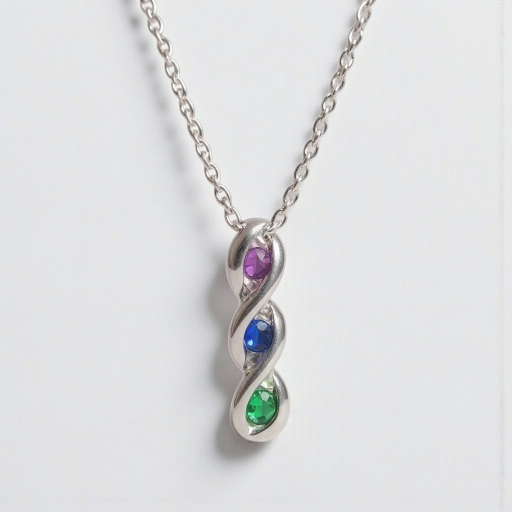 3-Stone Vertical Twist Mother's Family Birthstone Pendant or Necklace- Sparkle & Jade-SparkleAndJade.com 