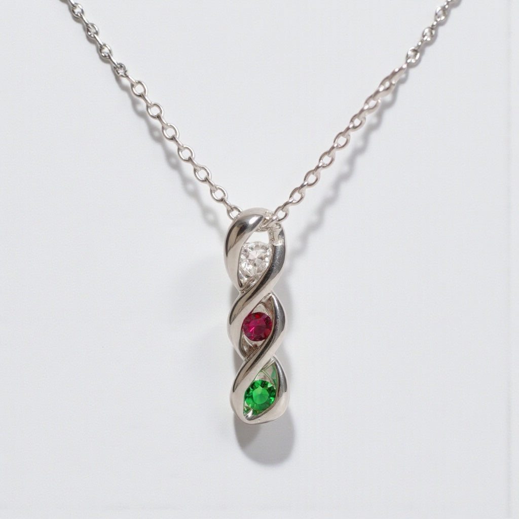 3-Stone Vertical Twist Mother's Family Birthstone Pendant or Necklace- Sparkle & Jade-SparkleAndJade.com 