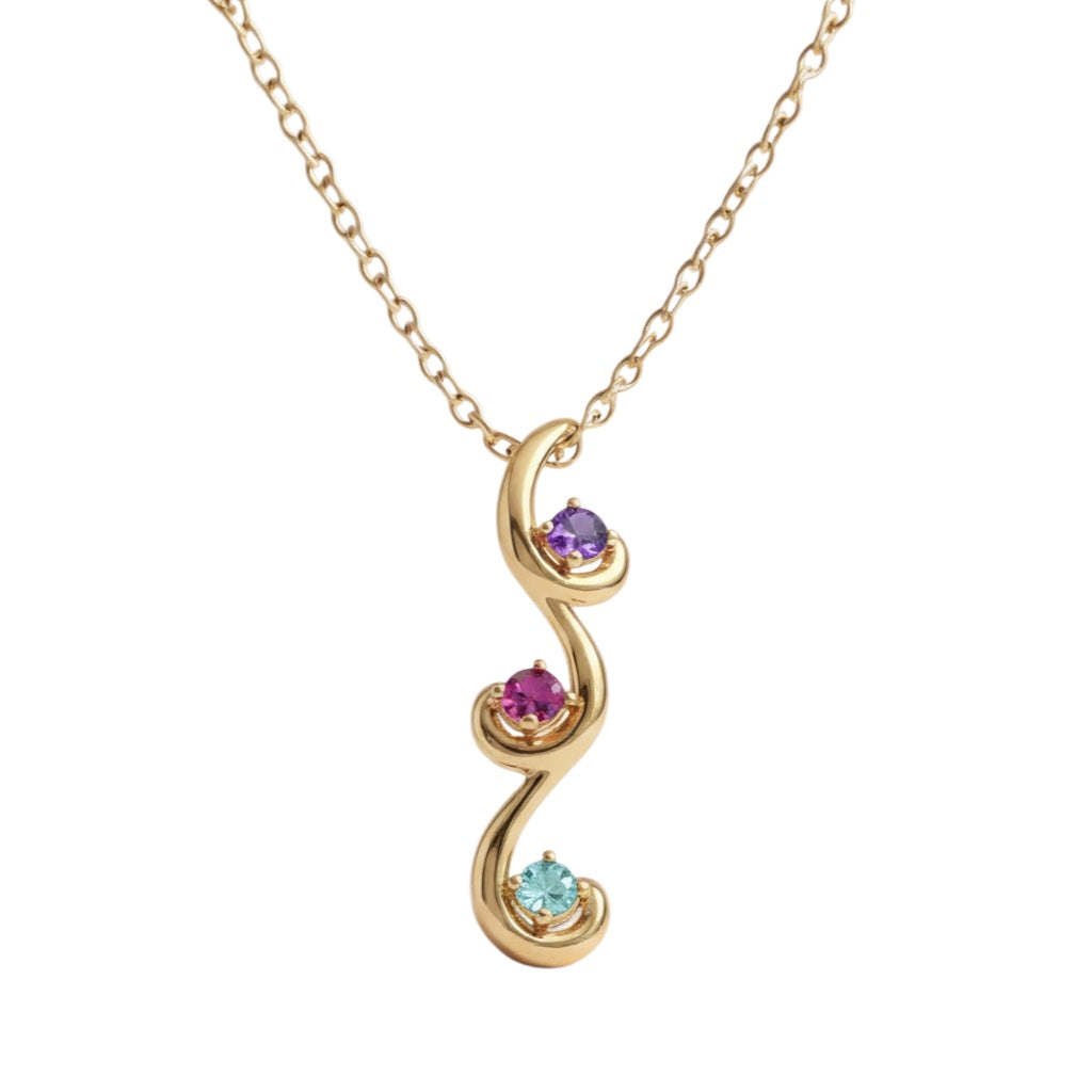 Vertical Swirl Mother's Family Birthstone Pendant or Necklace- Sparkle & Jade-SparkleAndJade.com 