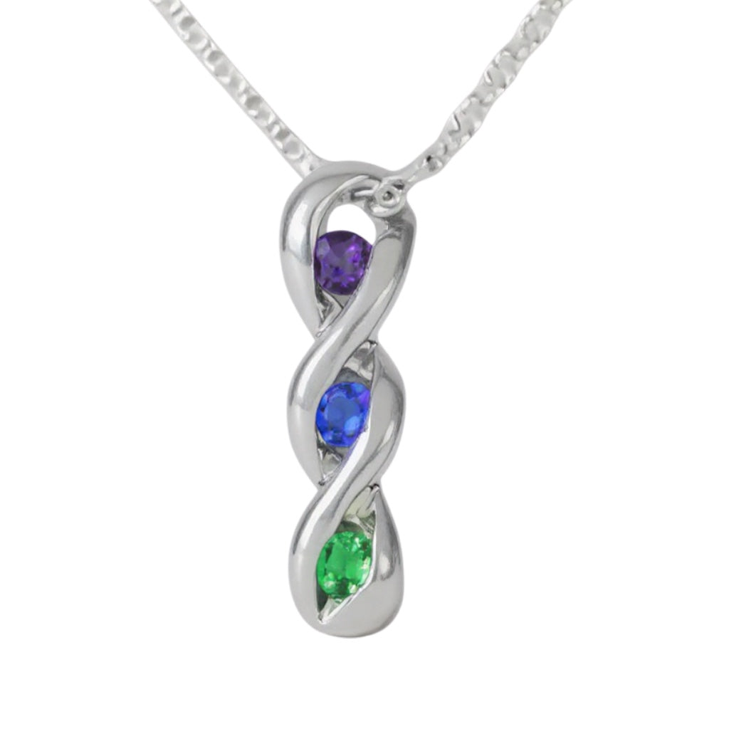 3-Stone Vertical Twist Mother's Family Birthstone Pendant or Necklace- Sparkle & Jade-SparkleAndJade.com 