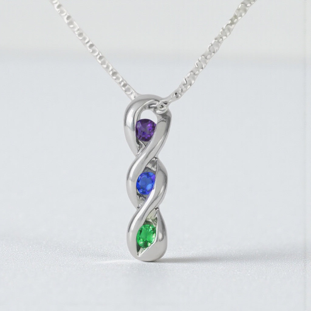 3-Stone Vertical Twist Mother's Family Birthstone Pendant or Necklace- Sparkle & Jade-SparkleAndJade.com 