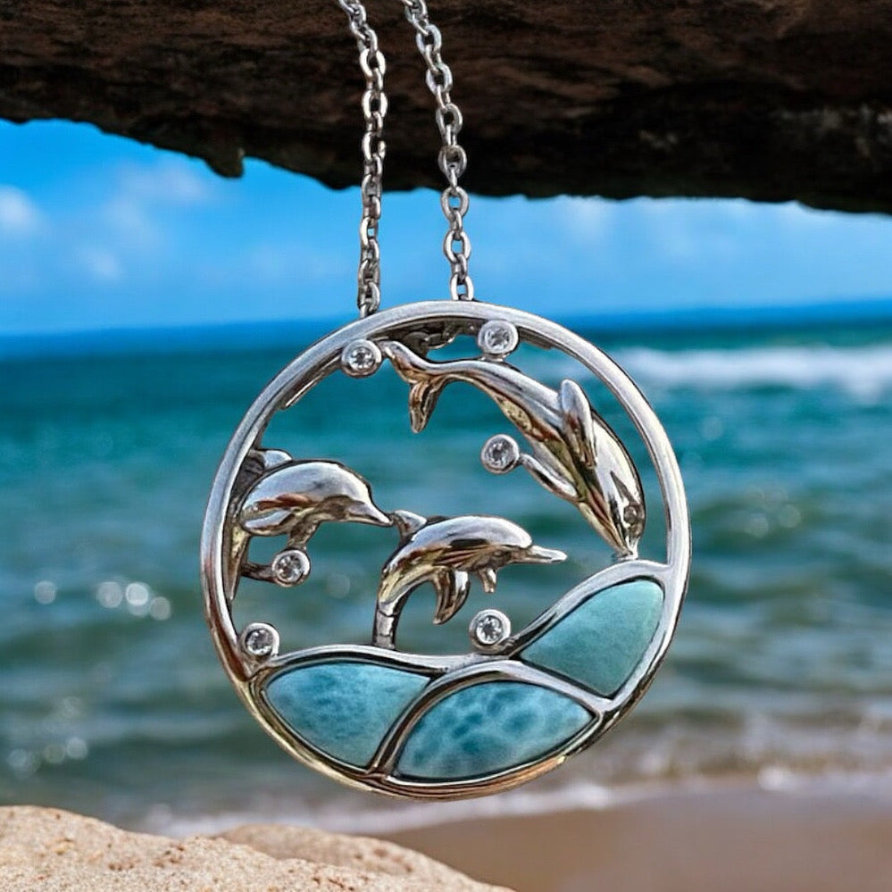 Larimar Dolphin Cove Pendant- Sparkle & Jade-SparkleAndJade.com 757-81-01