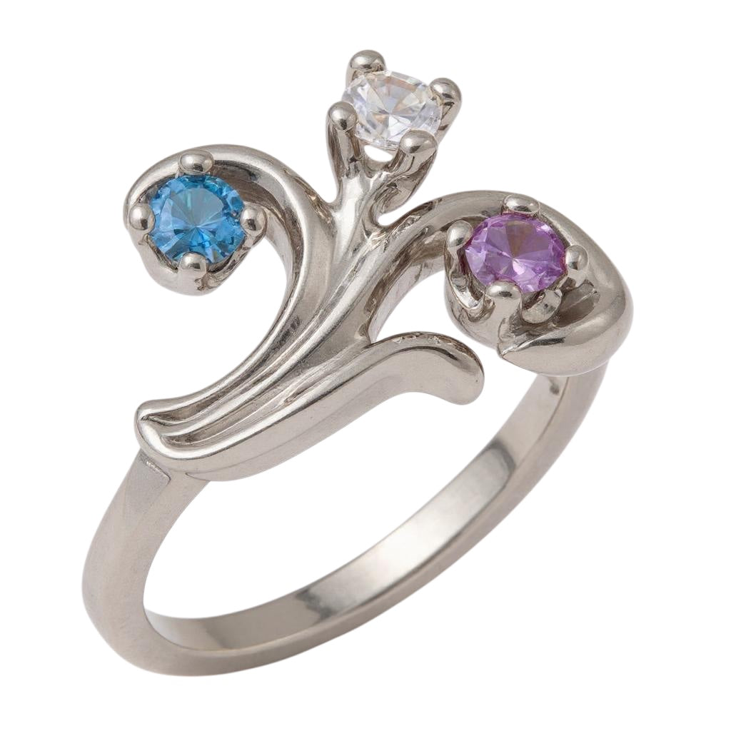 Fleur Swirl Design Mother's Family Birthstone Ring- Sparkle & Jade-SparkleAndJade.com 