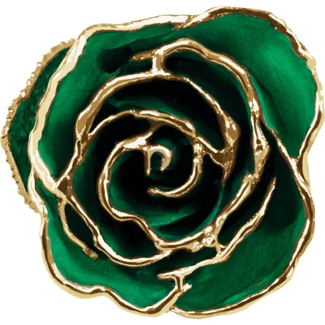 May Emerald Colored Lacquered Birthstone Rose with Gold Trim- Sparkle & Jade-SparkleAndJade.com 