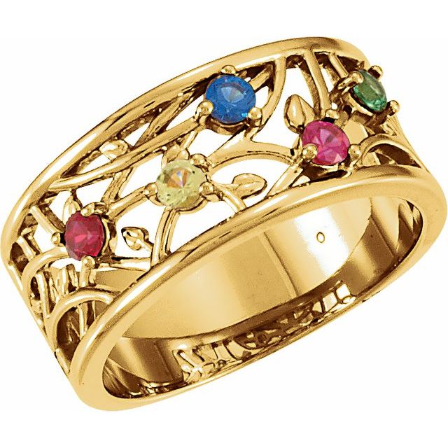 Floral Branch 9mm Wide Mother's Family Birthstone Ring- Sparkle & Jade-SparkleAndJade.com 