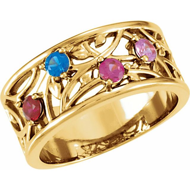 Floral Branch 9mm Wide Mother's Family Birthstone Ring- Sparkle & Jade-SparkleAndJade.com 